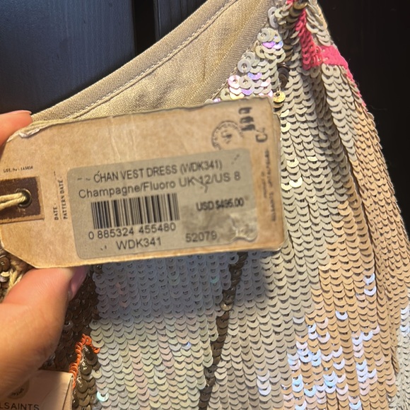 NWT VINTAGE ALL SAINTS MINI SEQUIN DRESS US8 /UK12 - Picture 5 of 8